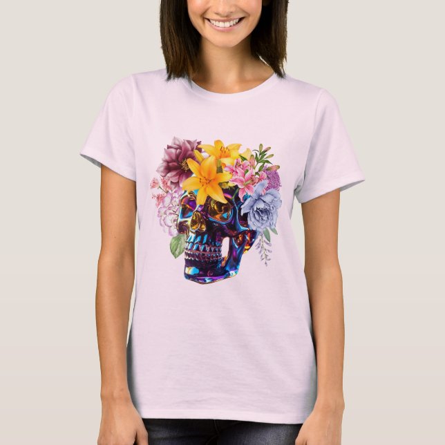 Camiseta de mujer Glass Skull con flores de primav (Anverso)