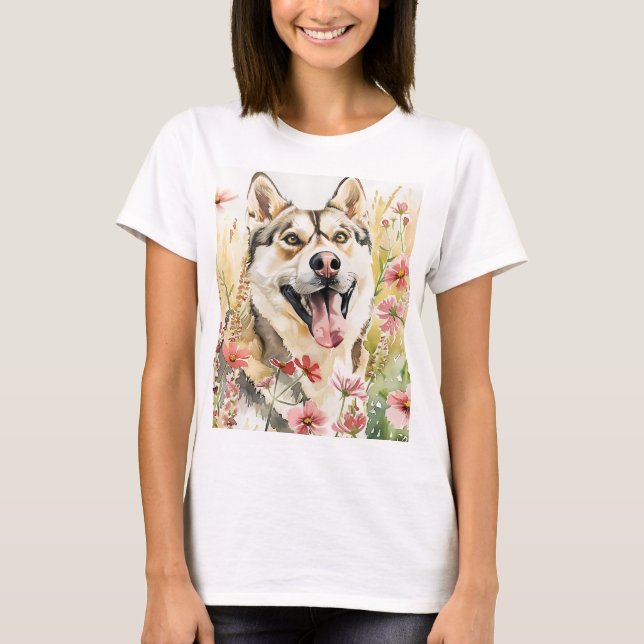 Camiseta de mujer Husky - Tee de perro acuarela (Anverso)