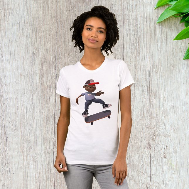 Camiseta de mujer joven montando un monopatín (Subido por el creador)