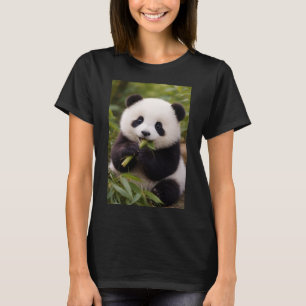 Camiseta De Mujer Panda Bebé Lindo Comiendo Bambú