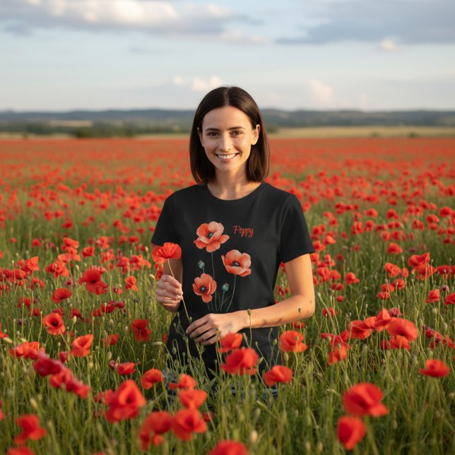 Camiseta de mujer personalizada de flores de amapo (Pick a poppy or two wearing this pretty poppy shirt. Add your name)