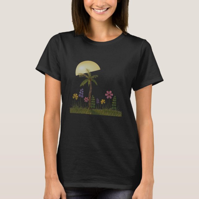 Camiseta de mujer puesta de sol palmera tropical (Anverso)