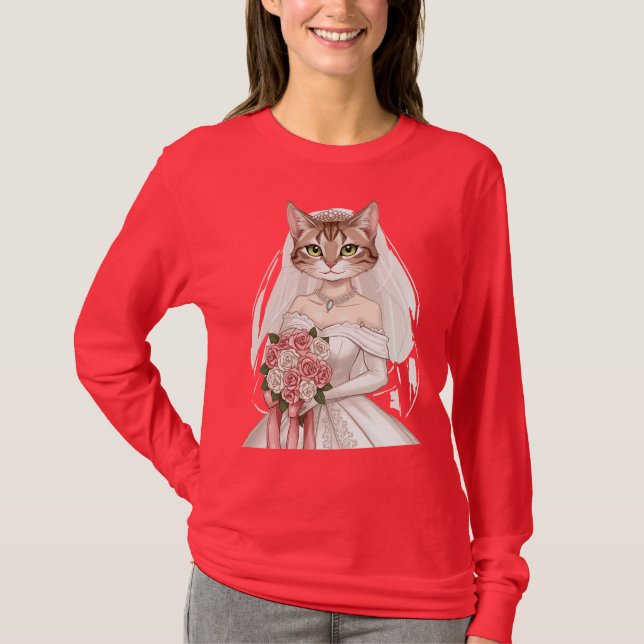 Camiseta de mujer rosa con diseño de gato novia li (Anverso)