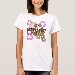 Camiseta de mujer rosa y marrón reciclada con desg