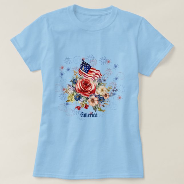 Camiseta de mujeres con bandera norteamericana Ros (Diseño del anverso)