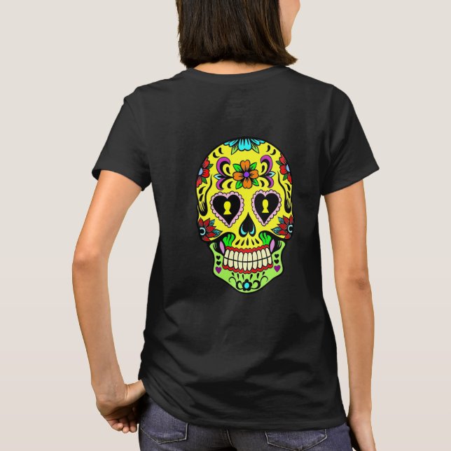 Camiseta de mujeres con cráneo de azúcar amarillo  (Reverso)
