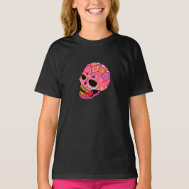 Camiseta de mujeres con cráneo de azucar rosado