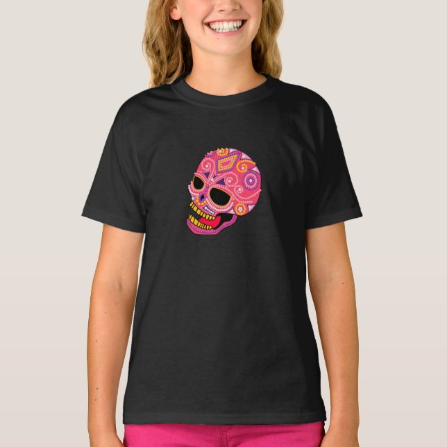 Camiseta de mujeres con cráneo de azucar rosado (Anverso)