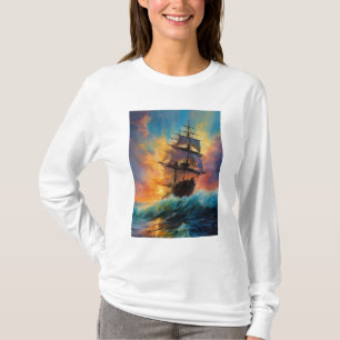 camiseta de mujeres de algodón blanco con trineos 
