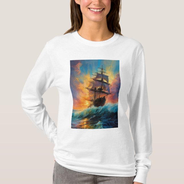 camiseta de mujeres de algodón blanco con trineos  (Anverso)