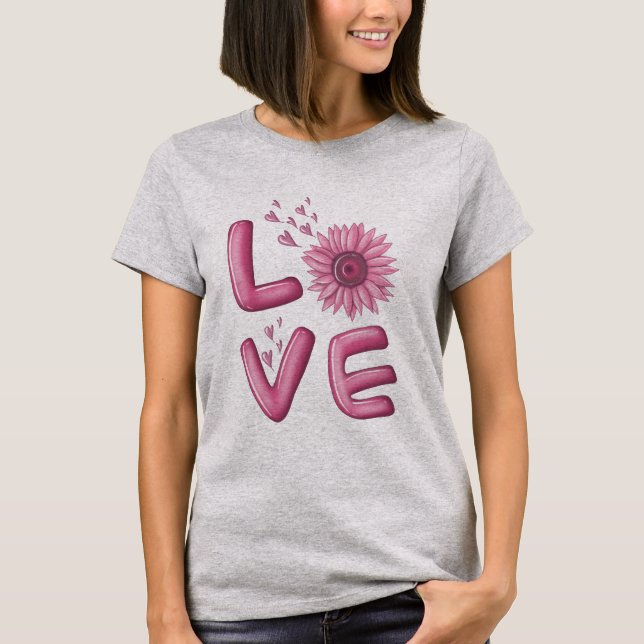 Camiseta de mujeres de girasol rosado (Anverso)