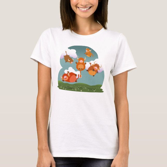 Camiseta de mujeres de las vacas de las tierras al (Anverso)