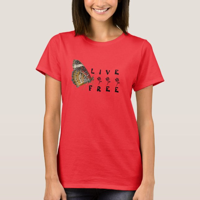 Camiseta de mujeres de mariposa libre de Red Live (Anverso)