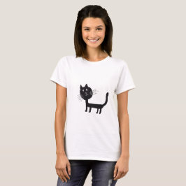Camiseta de mujeres dibujando gato negro