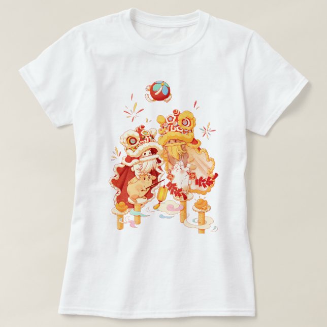 Camiseta de mujeres en conejo de danza del león de (Diseño del anverso)