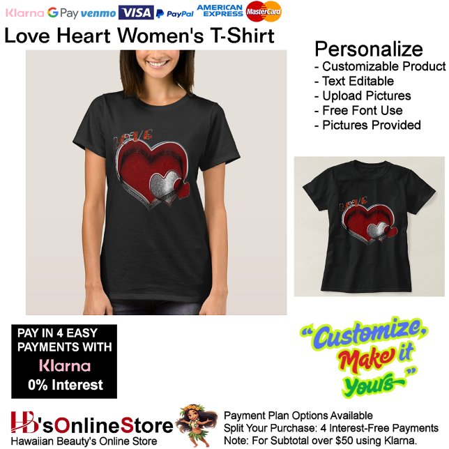 Camiseta de mujeres negras de corazón (Love Heart Women's T-Shirt with Black Background.)