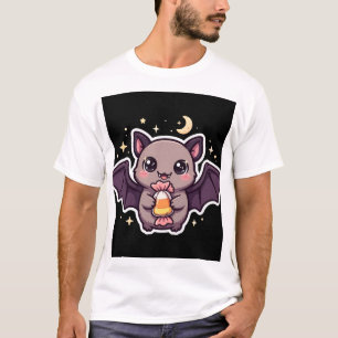 Camiseta de Murciélago Lindo Sosteniendo Caramelo