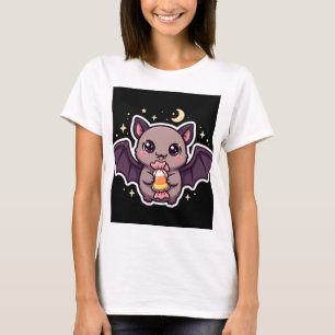 Camiseta de murciélago lindo sosteniendo maíz de c