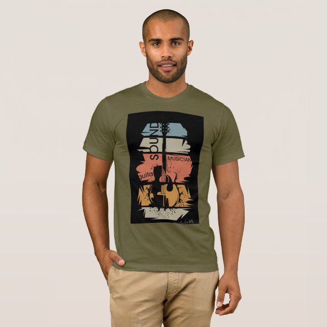 Camiseta de músico con sonido de guitarra retro (Anverso completo)