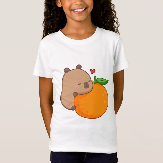 Camiseta de Naranja de Comer Cute Capy (Anverso)