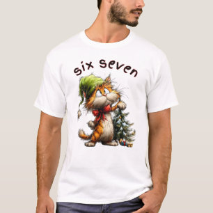 Camiseta de Navidad 67 Six Seven Meme Gato Vintage