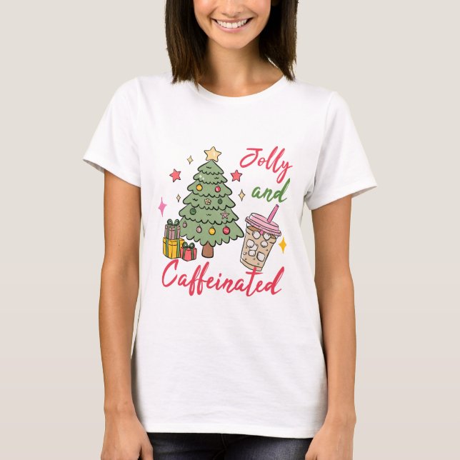 Camiseta de Navidad Alegre y Cafeinada (Anverso)
