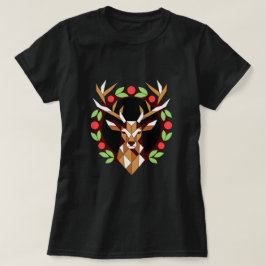 Camiseta de Navidad con corona de ciervo geométric