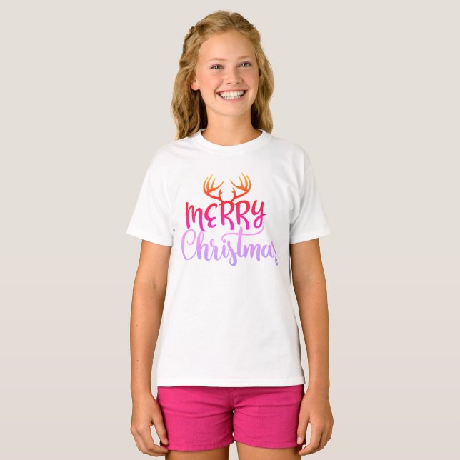 Camiseta de Navidad con Cuernos para Niñas (Anverso completo)