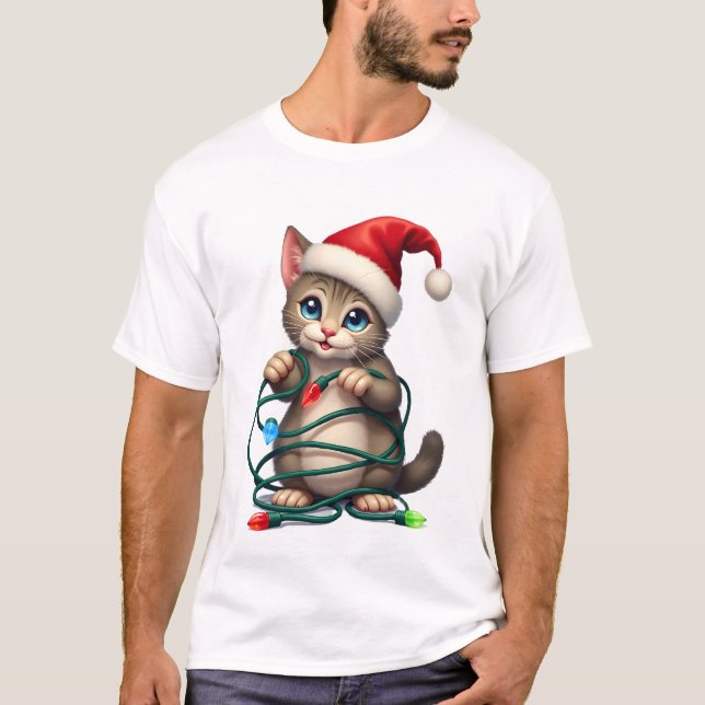 Camiseta de Navidad con Gato Siamés Cuello en V (2 (Anverso)