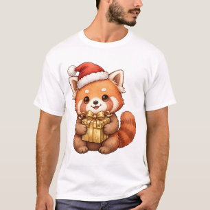 Camiseta de Navidad con Panda Rojo Lindo y Gorro d