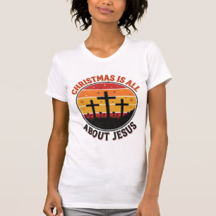 Camiseta de Navidad Cristiana Jesús Atardecer Cruz