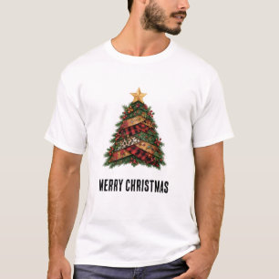 Camiseta de Navidad de árbol de cuadros Feliz Navi