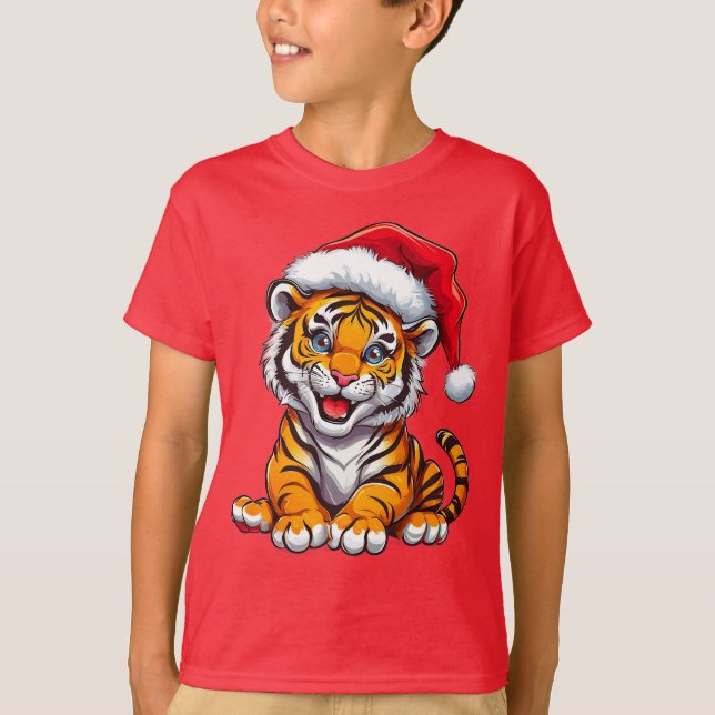 Camiseta de Navidad de Cachorro de Tigre Adorable  (Anverso)