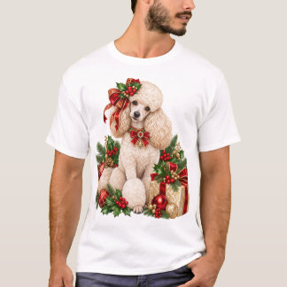 Camiseta de Navidad de Caniche Blanco Elegante
