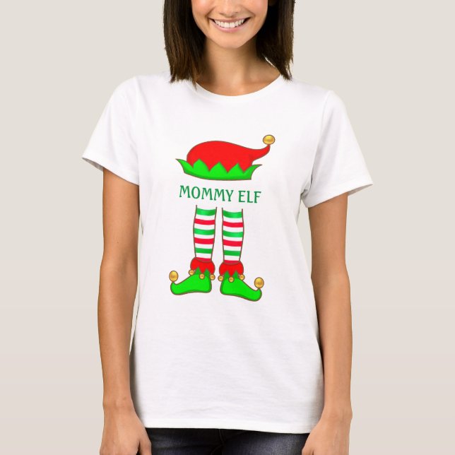 Camiseta de Navidad de elfa mamá linda y moderna (Anverso)