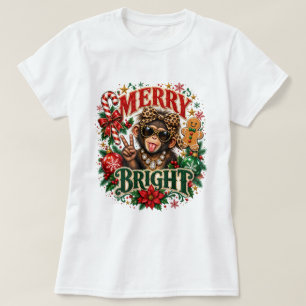 Camiseta de Navidad de Mono Sassy Alegre y Brillan