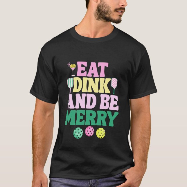 Camiseta de Navidad de Pickleball Rosa Preppy Come (Anverso)