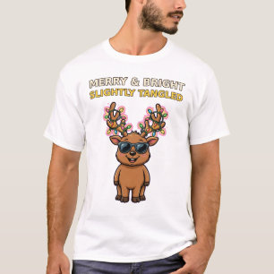 Camiseta de Navidad de Reno Enredado Alegre y Bril