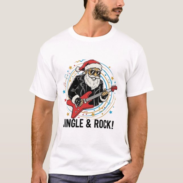 Camiseta de Navidad de Rock and Roll de Santa Clau (Anverso)