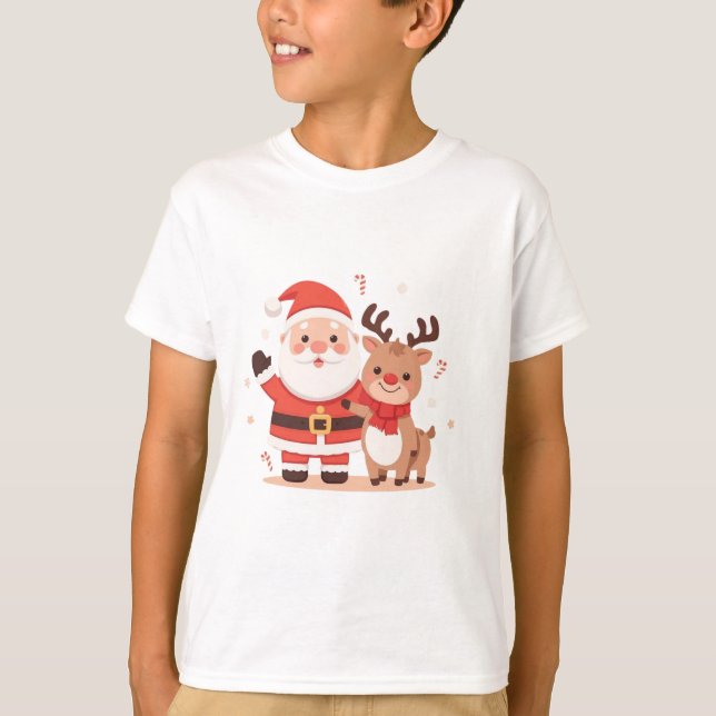 Camiseta de Navidad de Santa y Reno Lindo (Anverso)