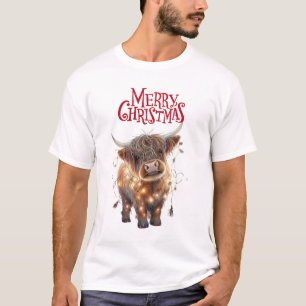 Camiseta de Navidad de vaca de las Highlands