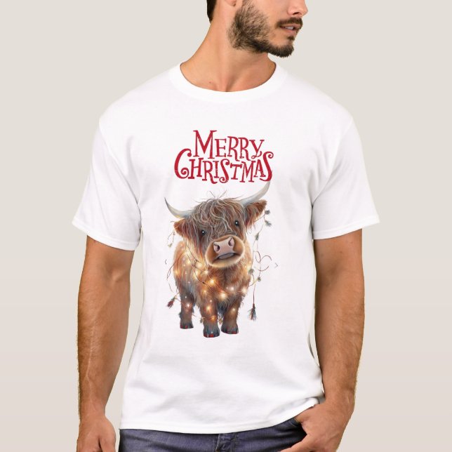Camiseta de Navidad de vaca de las Highlands (Anverso)
