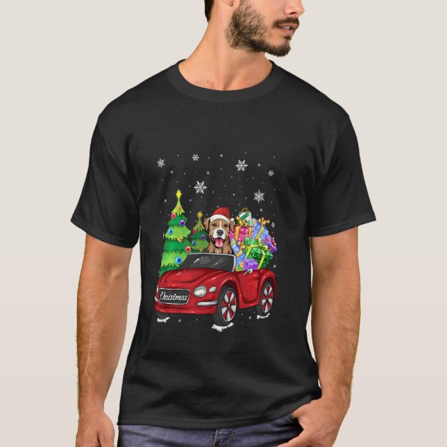 Camiseta de Navidad divertida Pitbull Perro y Rojo (Anverso)