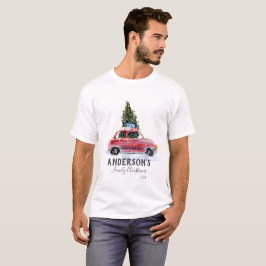 Camiseta de Navidad Familiar - Coche Rojo Vintage