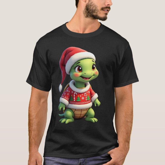 Camiseta de Navidad Tortuga Jersey Feo Sombrero de (Anverso)