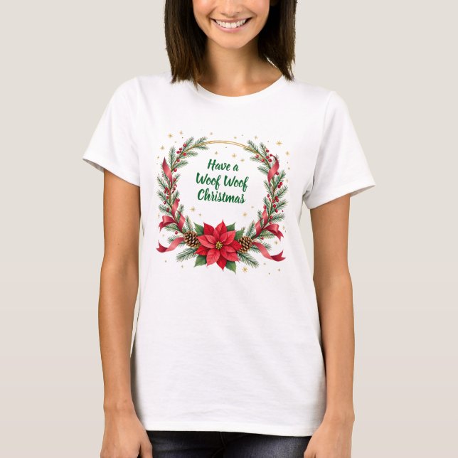 Camiseta de Navidad Woof Woof - Texto personalizab (Anverso)