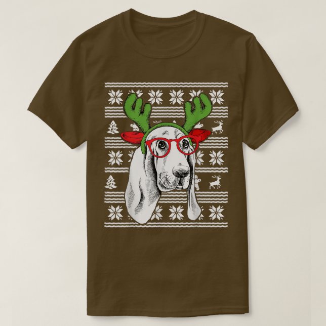 Camiseta de Navidades de Basset Hound Cute Happy H (Diseño del anverso)
