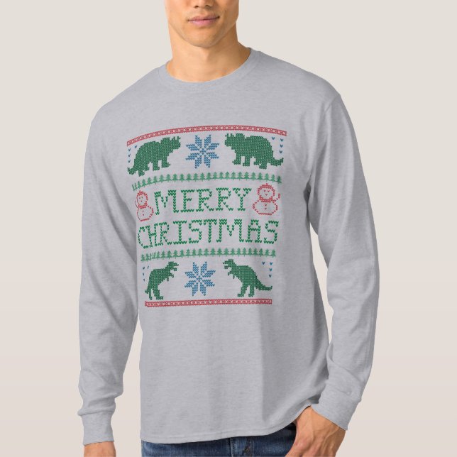Camiseta de Navidades feos de dinosaurio masculino (Anverso)