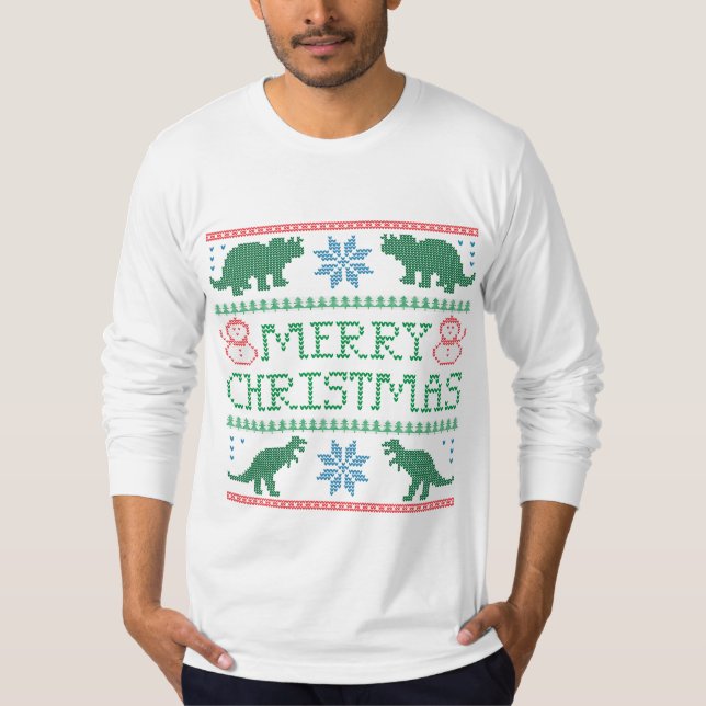Camiseta de Navidades feos de dinosaurio masculino (Anverso)