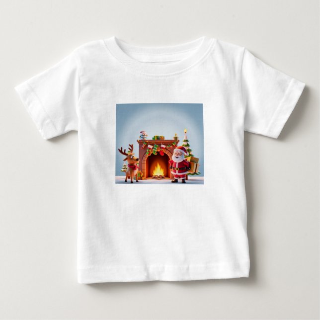Camiseta de Navidades festivos con Santa y Reinde (Anverso)